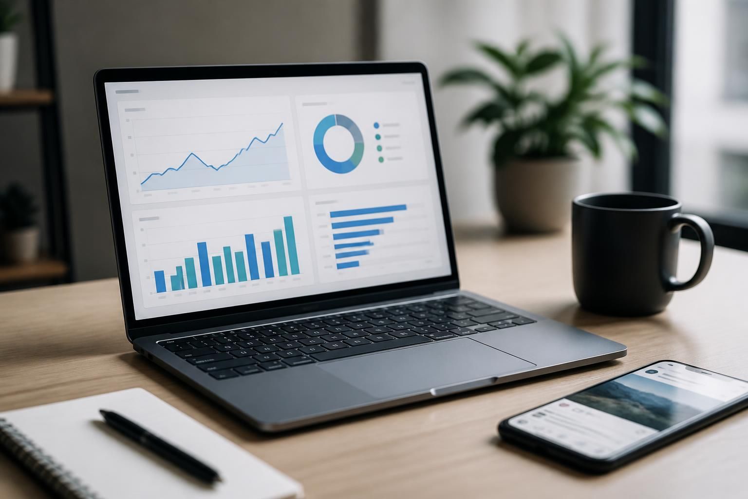 Paid social advertising setup with laptop and smartphone.